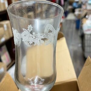 Home Interiors set of 4 Holly & Ribbon clear votives